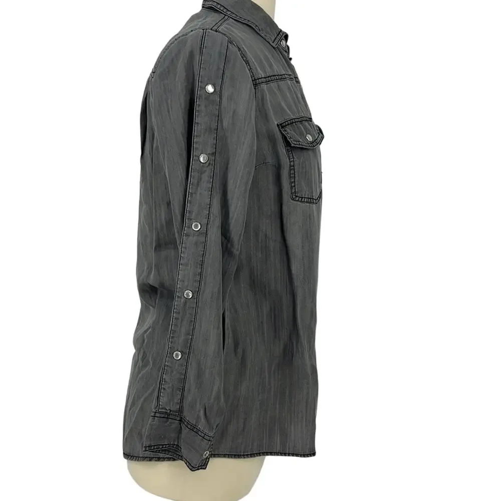 Womens XS Button Down Shirt With Snap Buttons Gray Denim NWOT - Picture 3 of 5